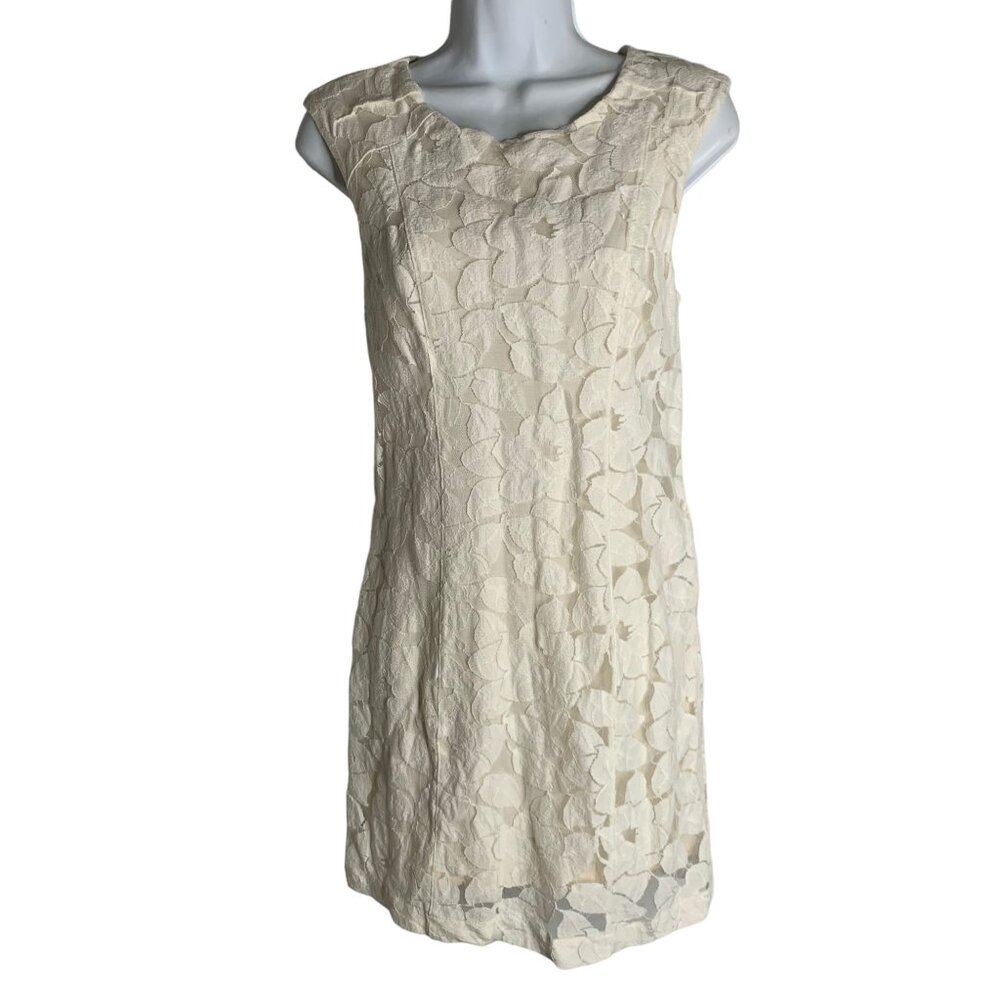 Tart Sleeveless Lace Sheath Mini Dress M Cream Floral Lined Exposed Zipper